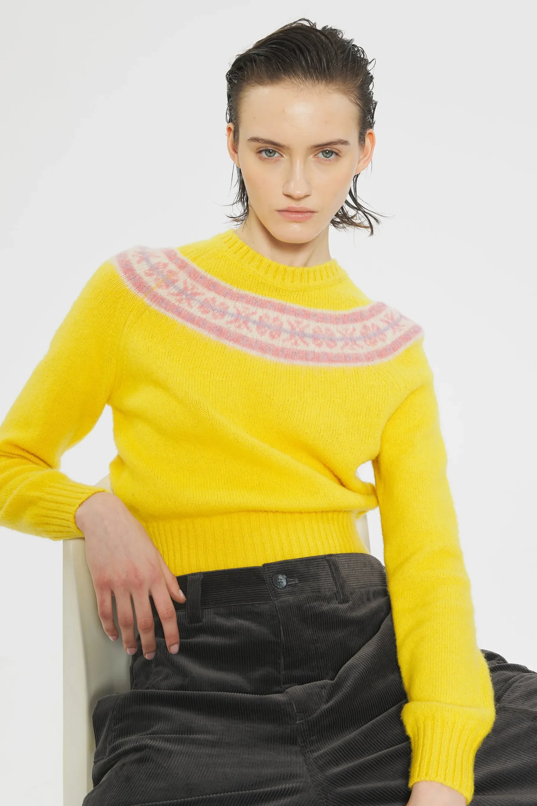 ANTIK BATIK Ewan Shetland jumper Yellow Clearance