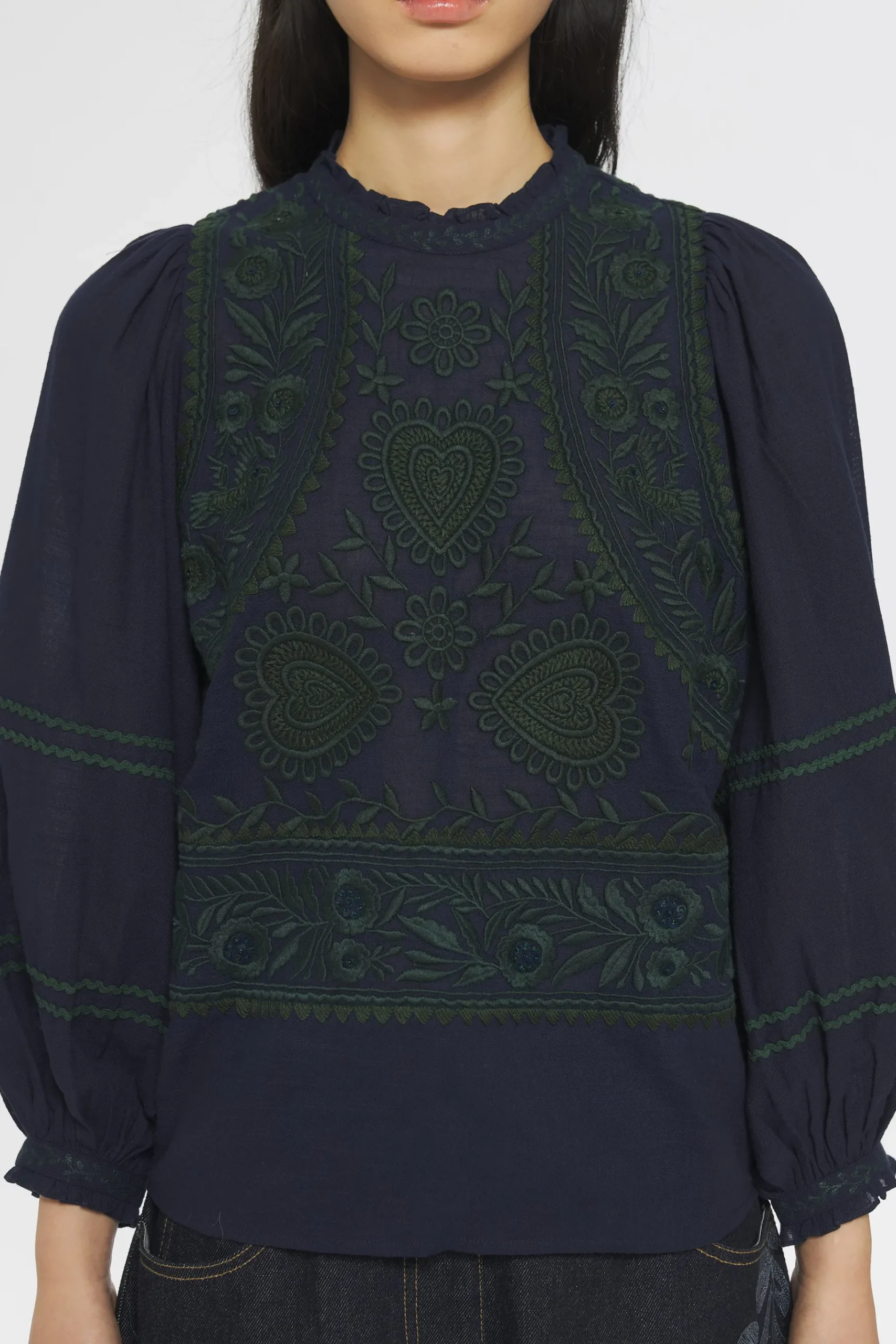 ANTIK BATIK Hugarian Embroidered blouse Blue Fashion
