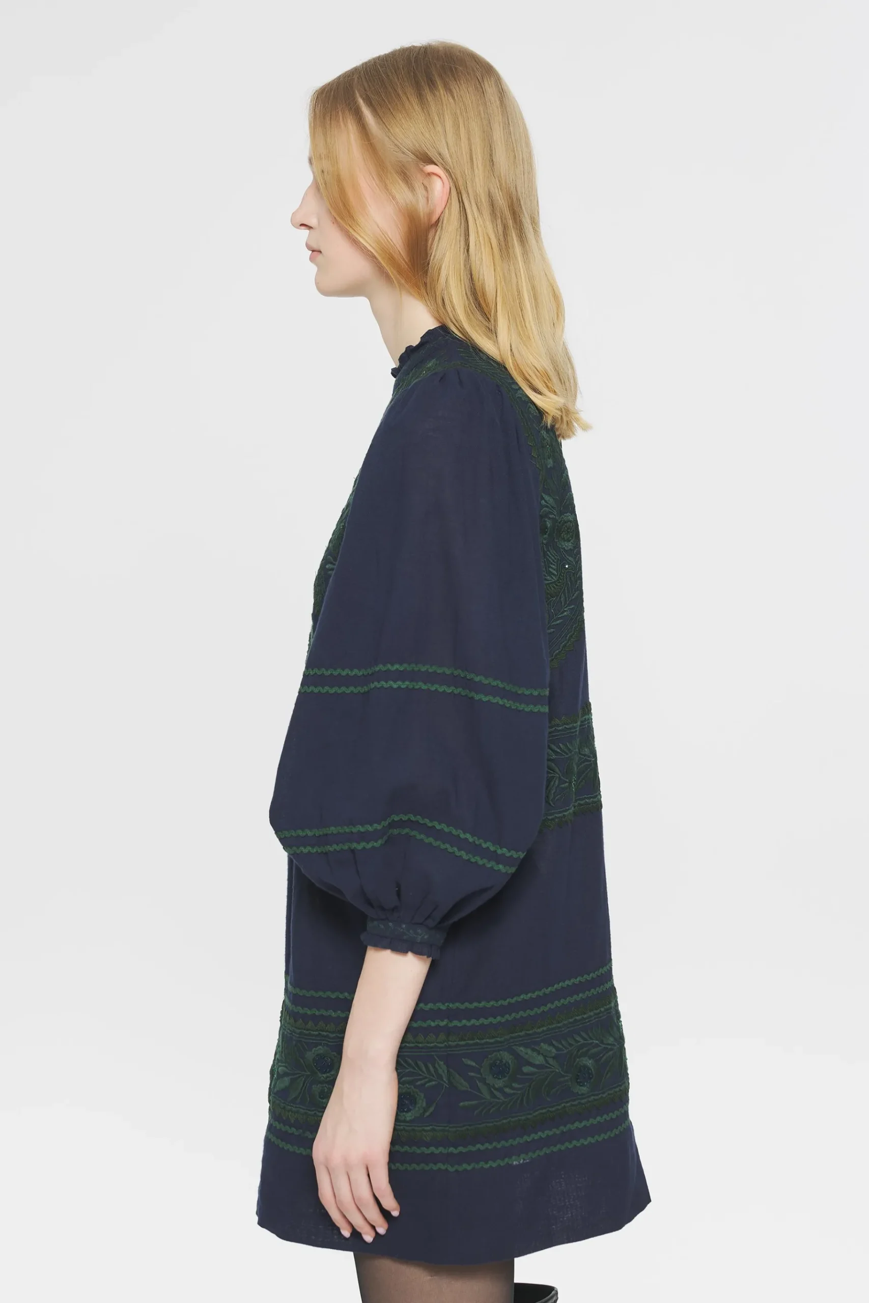 ANTIK BATIK Hugarian Embroidered mini dress Blue Flash Sale