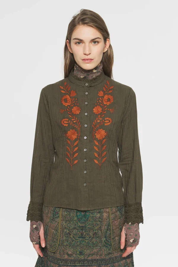 ANTIK BATIK Kiss Embroidered blouse Green Store