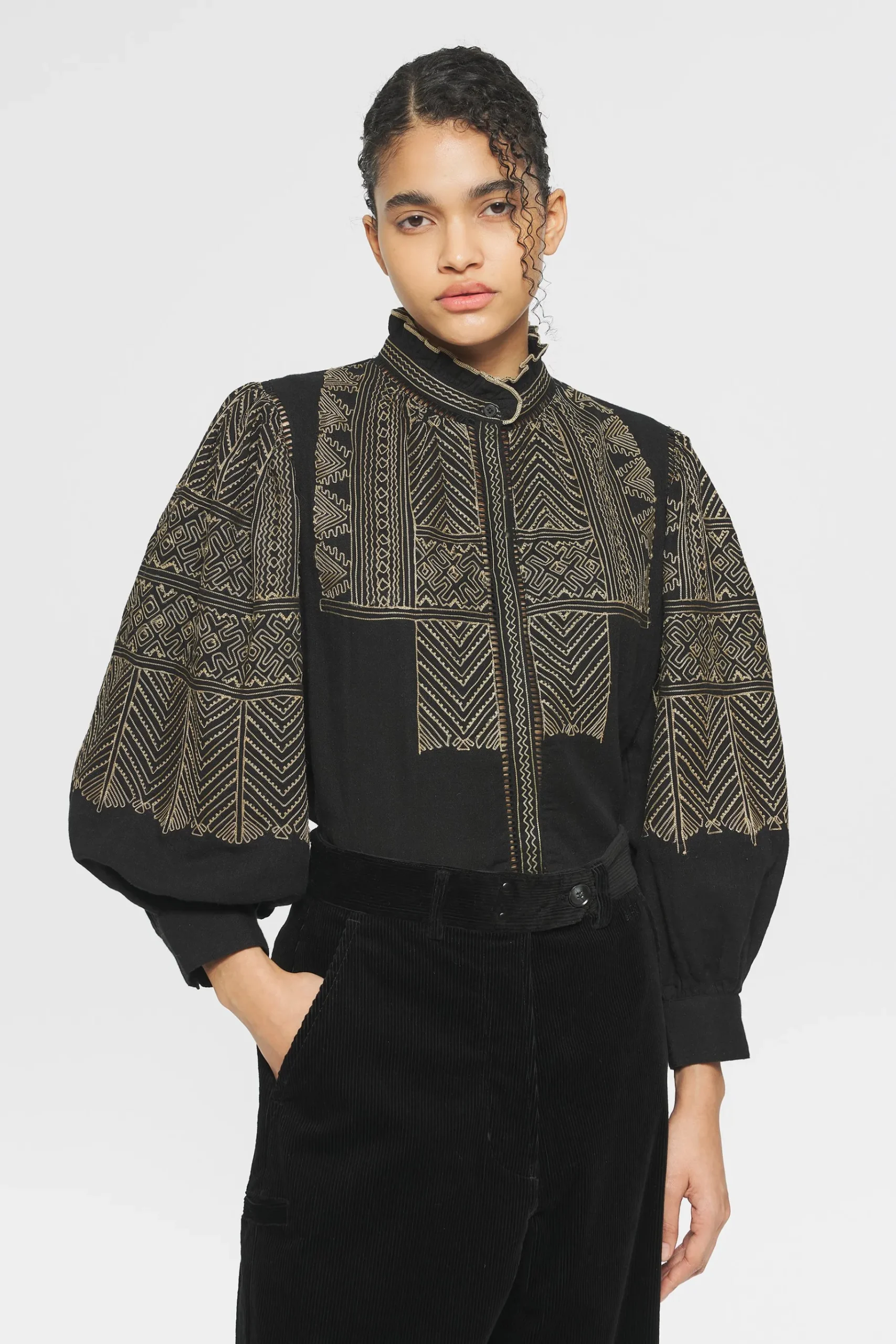 ANTIK BATIK Svetlana Embroidered Blouse Black Flash Sale